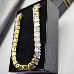 Gold Tone Adjustable Tennis Bracelet – Square Cut Crystal | Made with Swarovski